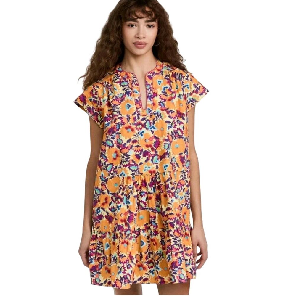 Saloni Ashley B Orange Floral Cotton Mini Dress 10